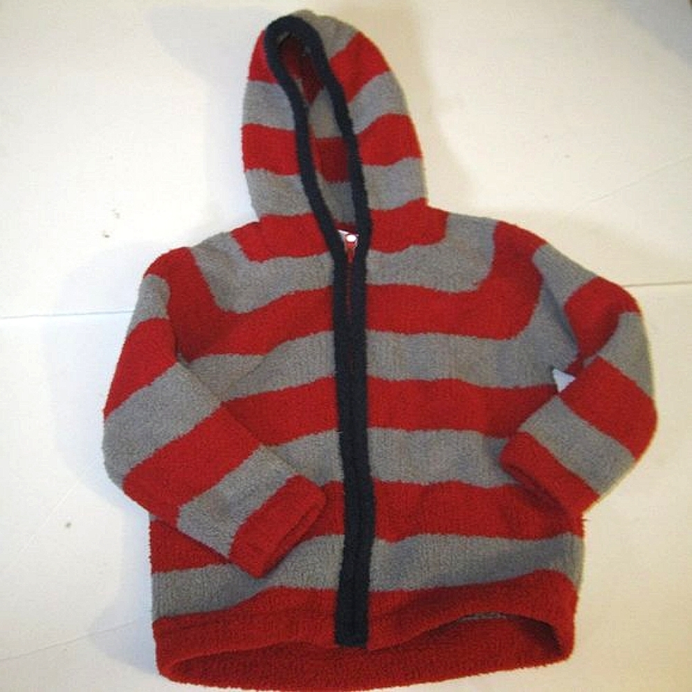 Hanna Andersson Grey/Red Fuzzy Zip Hoodie - Size 90/US Size 3